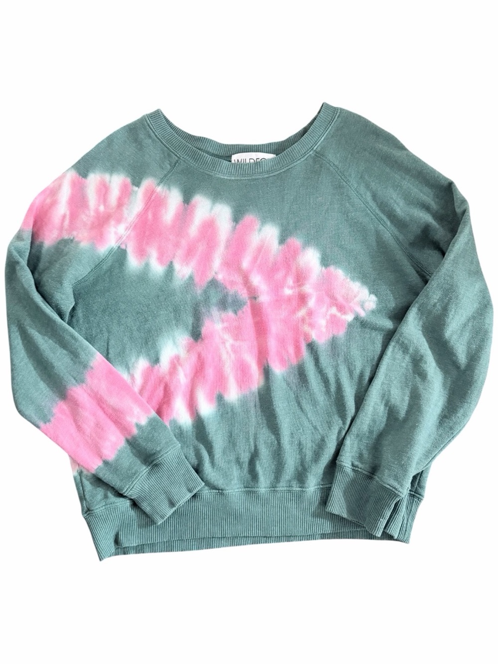 Wildfox Tie-Dye Crewneck Lightweight Sweatshirt in Sage and Pink